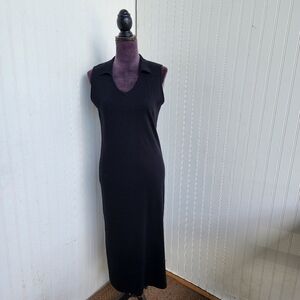 Clorinda Black Knit Sheath Dress Sleeveless V-Neck Made In Italy Cashmere Wool M